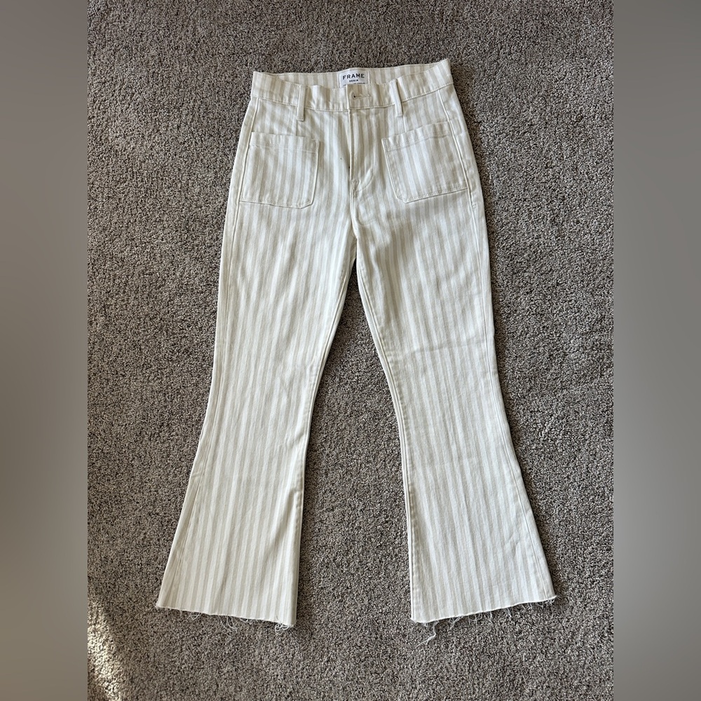 Frame stripe white denim/ crop flare